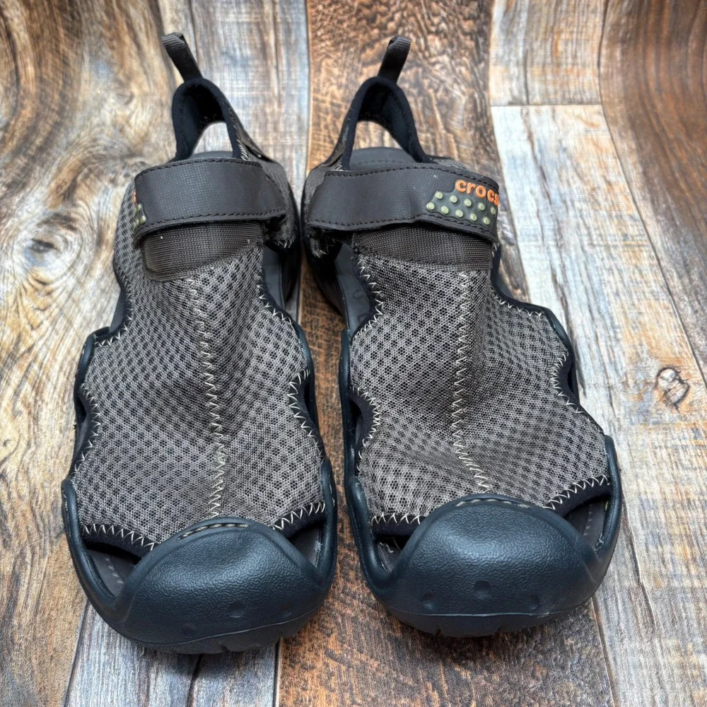 Crocs Swiftwater Mesh Deck Sandals Mens 10 Espresso Black Water Shoes 15041